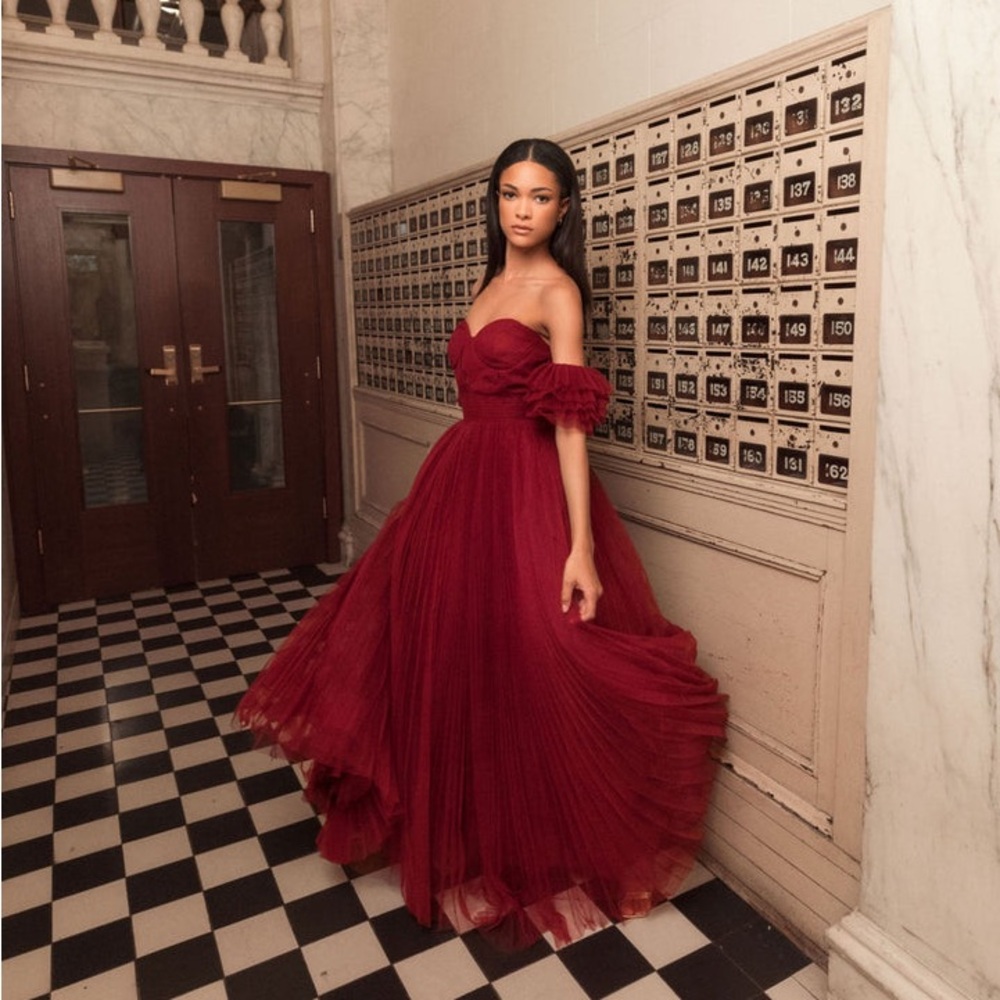 COPY - Mac Duggal Off The Shoulder Tulle A Line Gown 20517